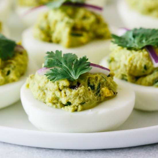 Avocado Deviled Eggs - Recipe photo by Downshiftology