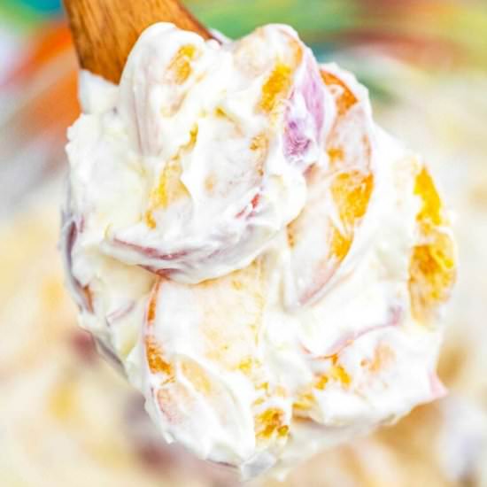 Peach Cheesecake Salad - Recipe photo by peasandpeonies