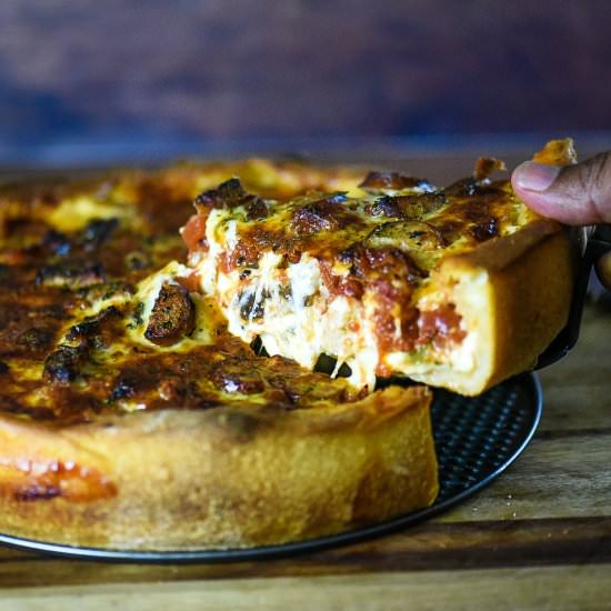 Chicken Sausage Deep Dish Pizza - Recipe photo by dudethatcookz