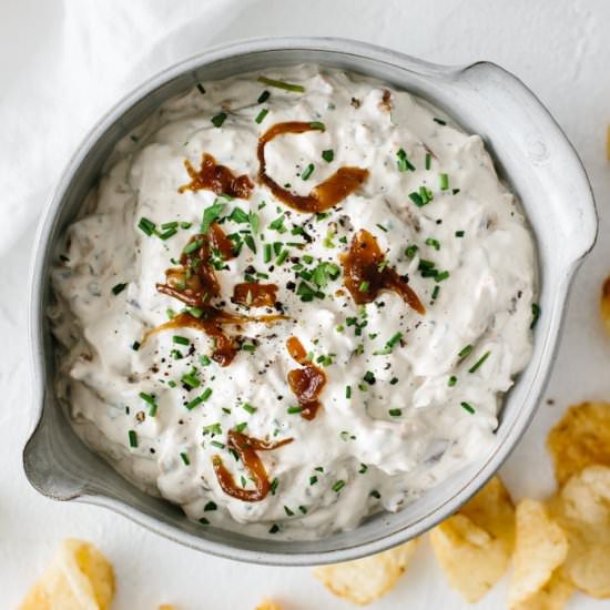 French Onion Dip - Recipe photo by Downshiftology