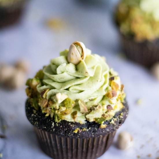 Dark Chocolate Pistachio Cupcakes - Recipe photo by whattheforksfordinner