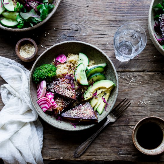 Vegan sticky tofu power bowl - Recipe photo by TheLittlePlantation