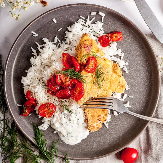 Oven crispy fish with cherry tomato - Recipe photo by tastyandfrenchy