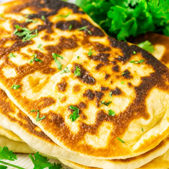 Homemade Garlic Naan - Recipe photo by Burrata and Bubbles