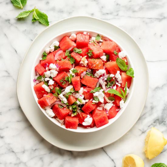 Watermelon Salad w/ Vegan Feta - Recipe photo by The Plant Riot