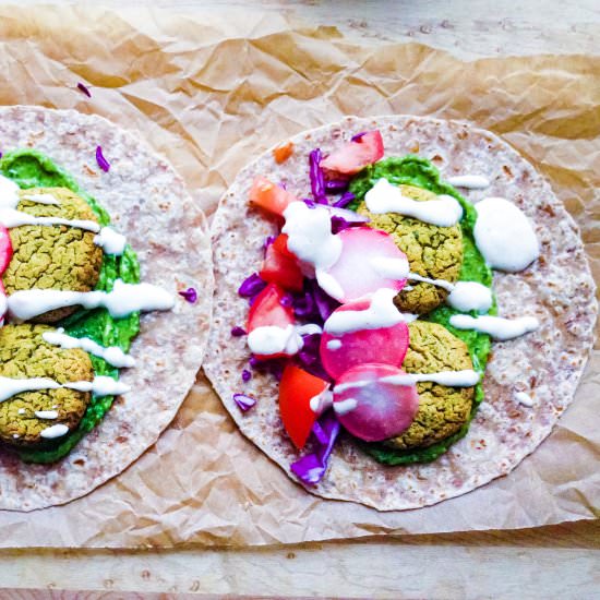 Falafel Tacos with Avocado Zhoug - Recipe photo by upbeetkitchen