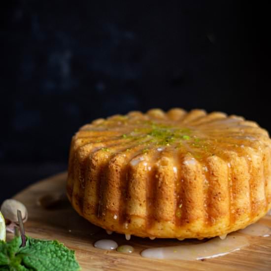 Lemon Cake withPistachio Mint Crust - Recipe photo by Ghezaeshiriin