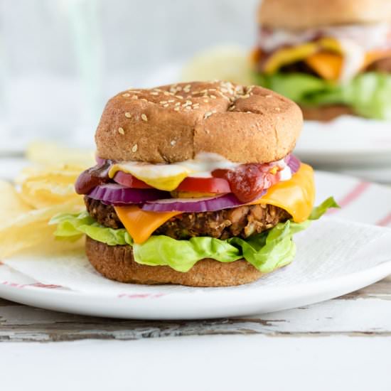 Tempeh + Chickpea Burgers | Vegan - Recipe photo by The Plant Riot