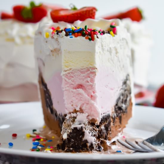 Neapolitan Crunch Ice Cream Cake - Recipe photo by stressbaking