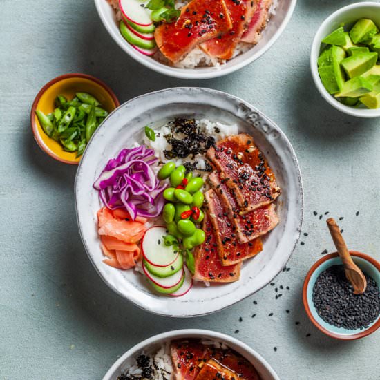 Seared Tuna Poke Bowls - Recipe photo by olive_and_mango