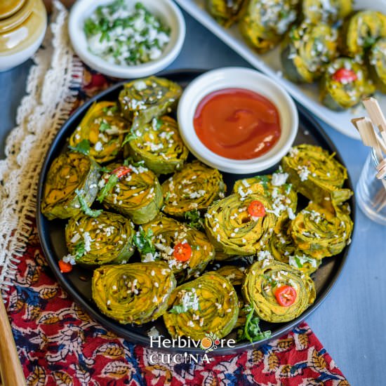 Paatra | Steamed Colocasia Rolls - Recipe photo by Herbivore Cucina