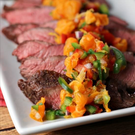 Flat Iron Steak with Citrus Salsa - Recipe photo by ReneesKitchenAdventures