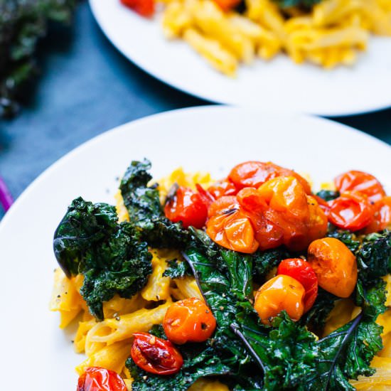 Kale and tomato Mac n cheese - Recipe photo by TheHungryHerbivore