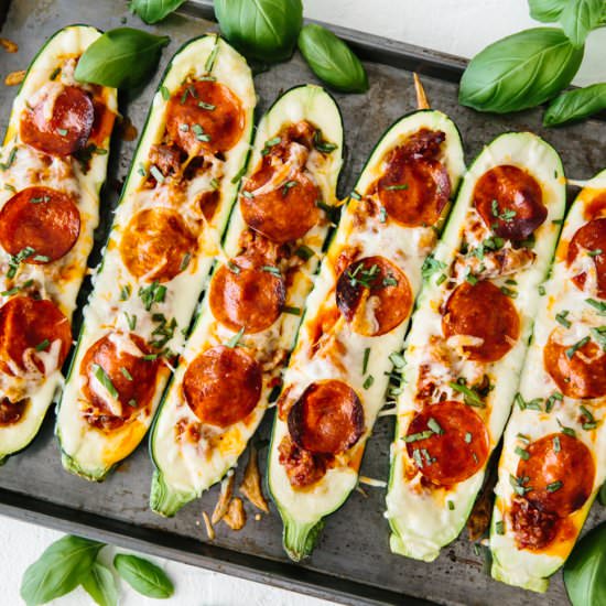 Pizza Stuffed Zucchini Boats - Recipe photo by Downshiftology
