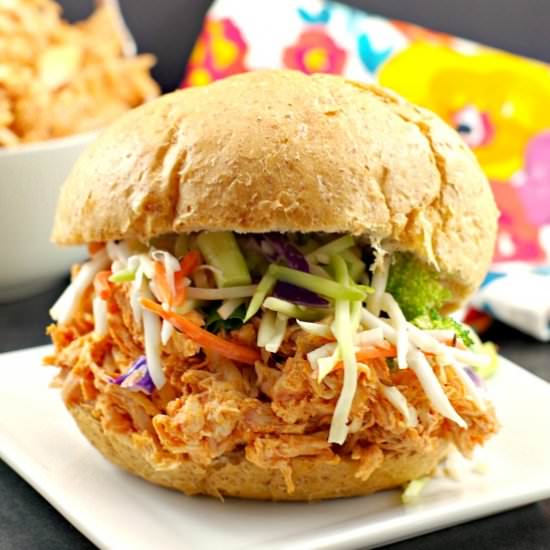 Buffalo Pulled Chicken Sandwiches - Recipe photo by Food Meanderings