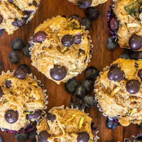 Healthy Blueberry Zucchini Muffins - Recipe photo by savorandsavvy.com