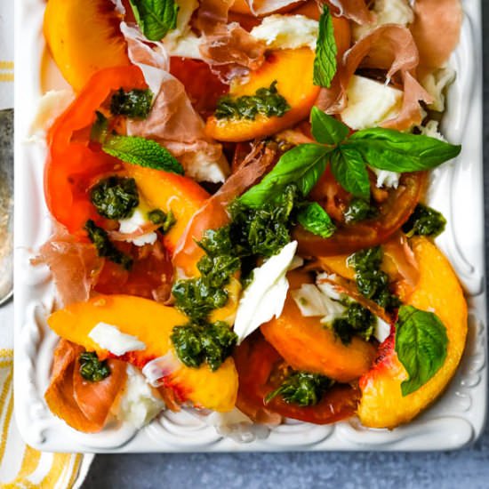 Tomato Peach Caprese & Herb Sauce - Recipe photo by garlic and zest