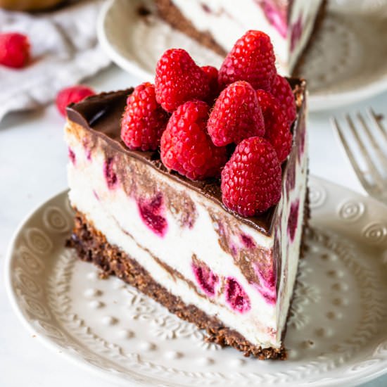 Vegan Fudge Raspberry Cheesecake - Recipe photo by piesandtacos