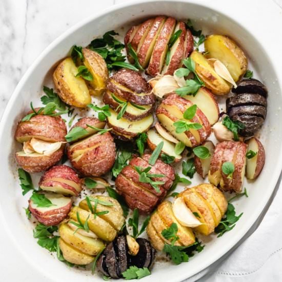 Hassleback Potatoes with Herbs! - Recipe photo by The Plant Riot