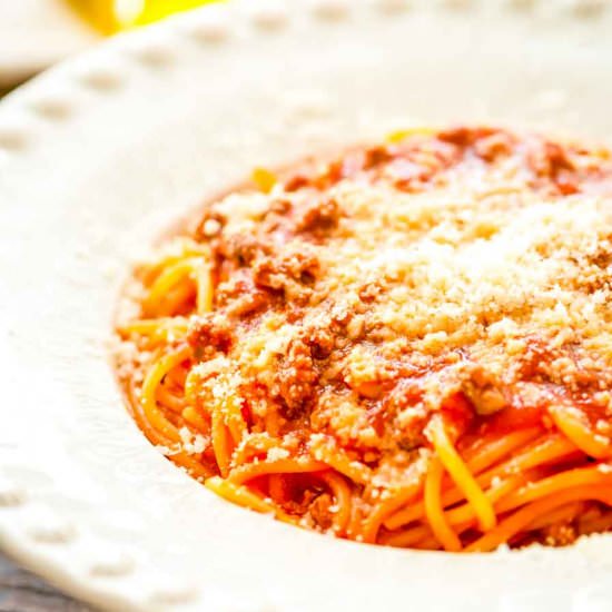 One Pot Skillet Spaghetti - Recipe photo by julieseatsandtreats
