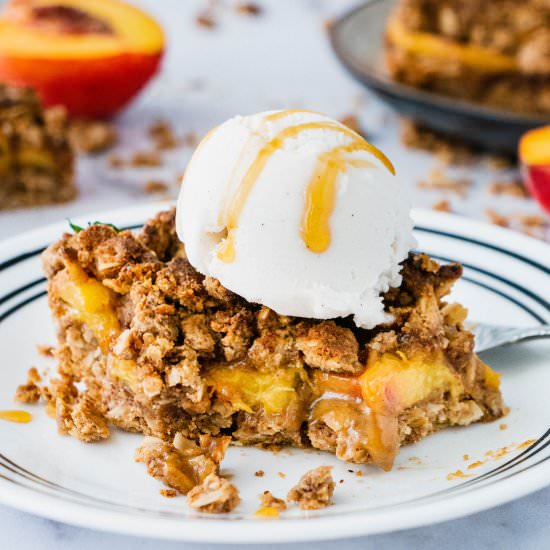 Peach Crisp Crumble Bars - Recipe photo by Shuangys Kitchensink