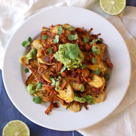 Jerk Jackfruit Plantain Nachos - Recipe photo by zenandzaatar