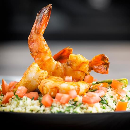 Harissa Garlic Prawns with Couscous - Recipe photo by Brian Jones