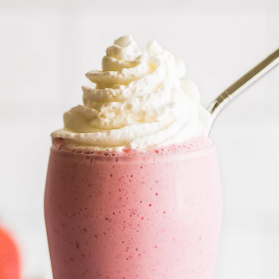 The Best Strawberry Milkshake - Recipe photo by BakingMischief