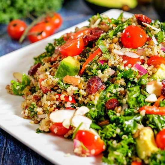 Kale Quinoa Salad with Lentils. - Recipe photo by thedeliciouscrescent
