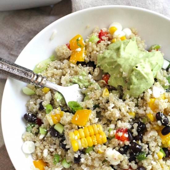 Mexican Quinoa Salad w Avocado Crem - Recipe photo by suebeehomemaker