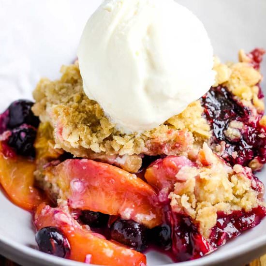 Blueberry Peach Crisp - Recipe photo by Our Happy Mess