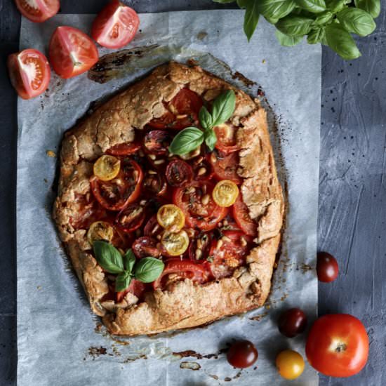 Tomato Galette w/ Basil Pesto Cream - Recipe photo by twosisterslivinglife