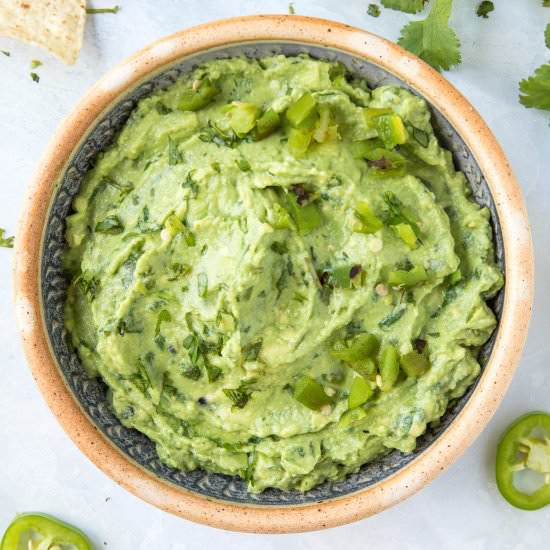Creamy Roasted Jalapeno Guacamole - Recipe photo by ChiliPepperMadness