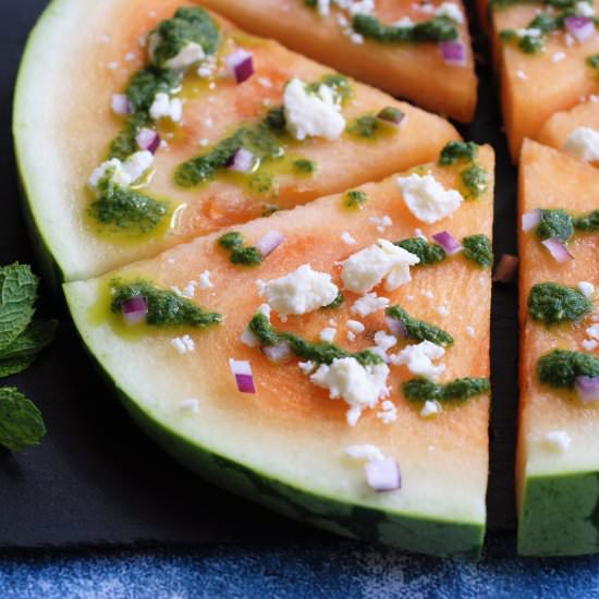 Watermelon Salad with Mint Pesto - Recipe photo by fleurdelectable