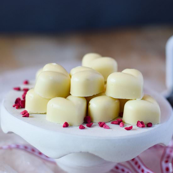 Raspberry cream white chocolates - Recipe photo by Recipe Crumbs