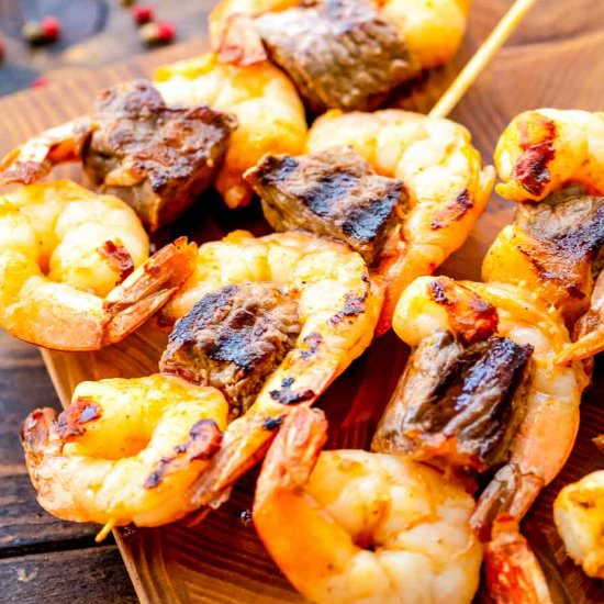Steak and Shrimp Kabobs - Recipe photo by gimmesomegrilling