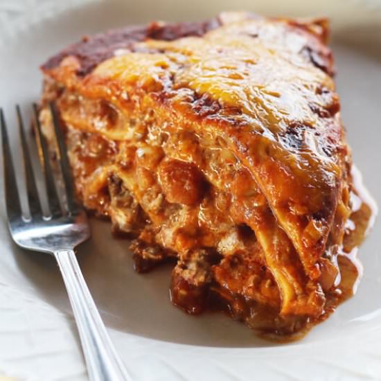 Beefy Cheesy Enchilada Casserole - Recipe photo by Buy This Cook That