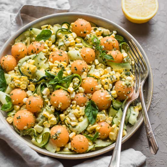 Cantaloupe, Corn, & Zucchini Salad - Recipe photo by acalculatedwhisk