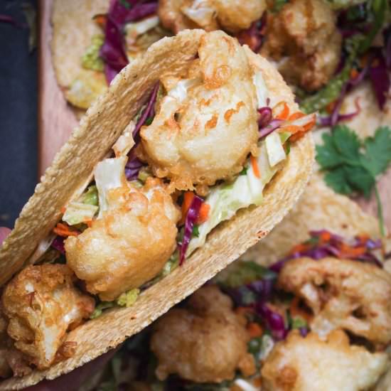 Tempura Cauliflower Tacos - Recipe photo by Liv Vegan Strong