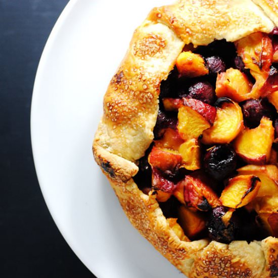 Peach cherry crostata - Recipe photo by white plate blank slate
