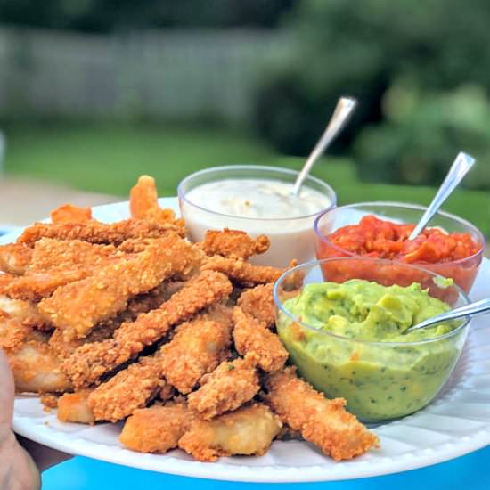 Fried Pork Chop Strips & 3 Sauces - Recipe photo by MyLifeCookbook