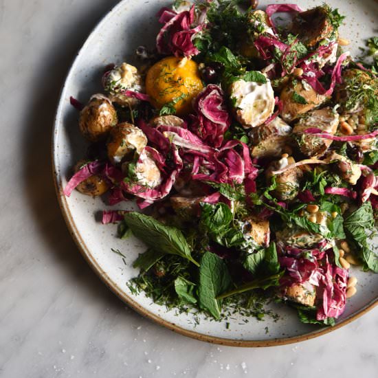 Vegan potato salad (fodmap + GF) - Recipe photo by georgeats