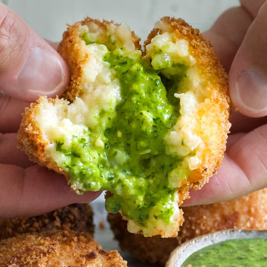 Vegan Arancini with Pesto - Recipe photo by schoolnightvegan