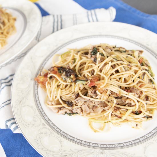 Shio kombu and mizuna spaghetti - Recipe photo by foodmakesmehappy