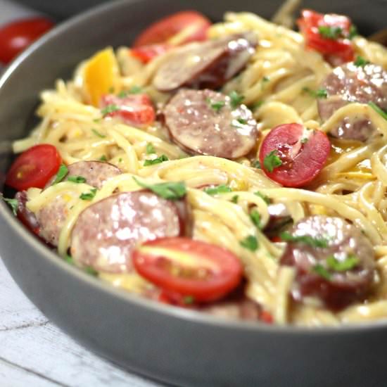 One Pot Sausage & Pepper Fettuccine - Recipe photo by Ereese