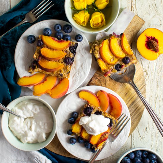 Peach Oatmeal Breakfast Clafoutis - Recipe photo by a meal in mind