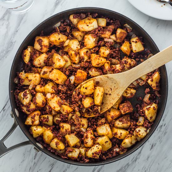 Vegan Soy Chorizo Potato Hash - Recipe photo by George Ahmed