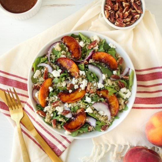 Caramelized Peach Arugula Salad - Recipe photo by Byte Sized Nutrition