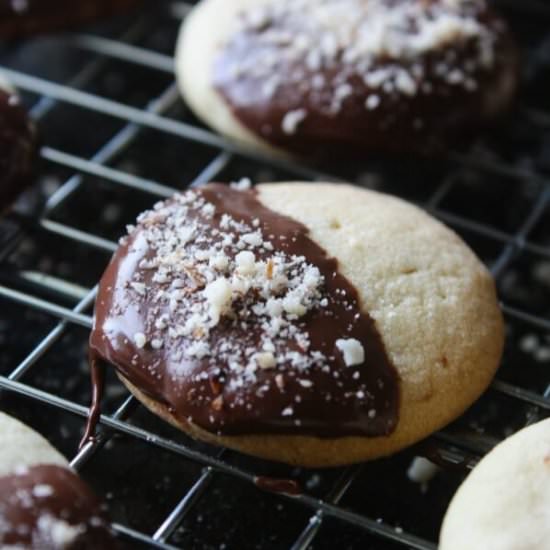 Chocolate Dipped Almond Cookies - Recipe photo by DailyAppetite