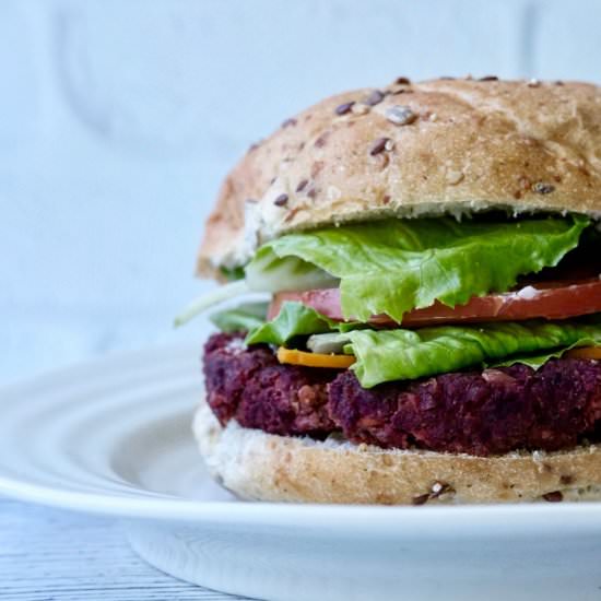 Smokey Tempeh Beet Burgers - Recipe photo by HookedOnPlants